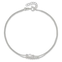 Sterling Silver 2-Strand Beaded CZ Plus 1 Inch Extender - Total 10 Inch Anklet, 9" view 5