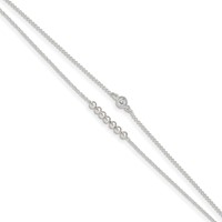 Sterling Silver 2-Strand Beaded CZ Plus 1 Inch Extender - Total 10 Inch Anklet, 9" view 1
