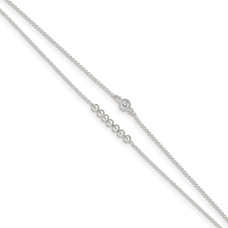 Sterling Silver 2-Strand Beaded CZ 9 inch Plus 1 inch Extender - Total 10 inch Anklet