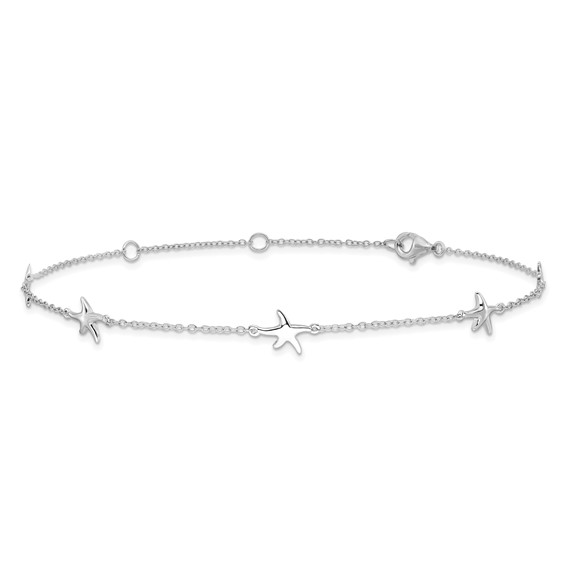 Sterling Silver Rhodium-plated Starfish 9 inch Plus 2 inch Extender - Total 11 inch Anklet