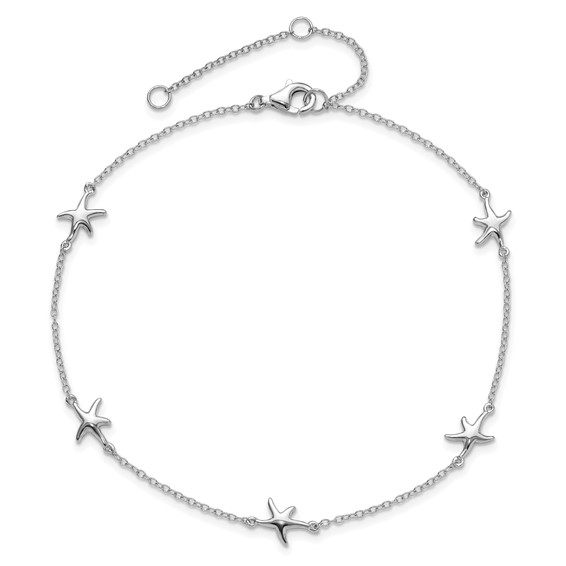 Sterling Silver Rhodium-plated Starfish 9 inch Plus 2 inch Extender - Total 11 inch Anklet