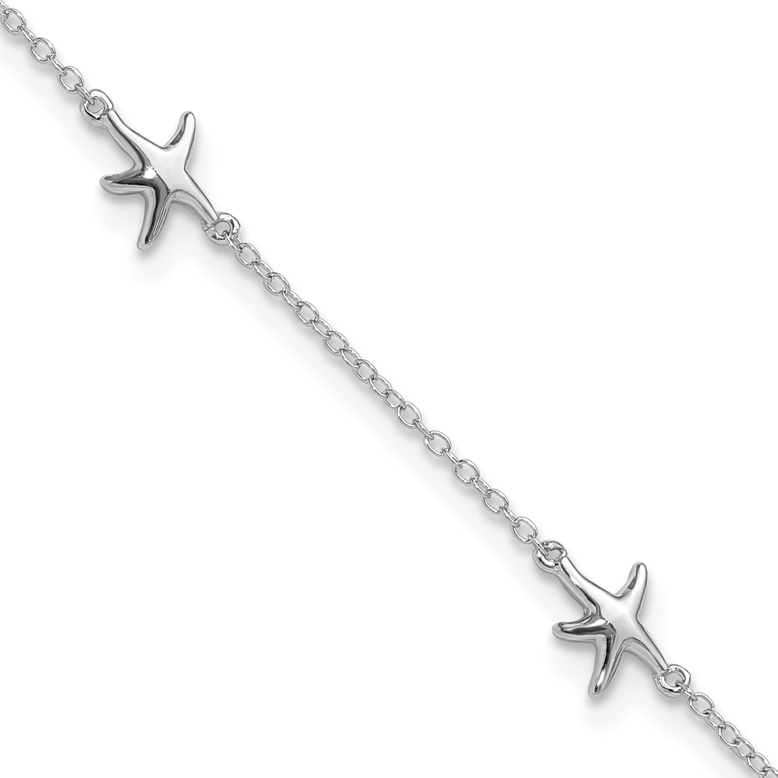Sterling Silver Rhodium-plated Starfish 10in Plus 2in ext Anklet (QG4740-10)