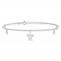 Sterling Silver Turtle and Beads Plus 1 Inch Extender - Total 10 Inch Anklet, 9" view 3