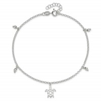 Sterling Silver Turtle and Beads Plus 1 Inch Extender - Total 10 Inch Anklet, 9" view 5