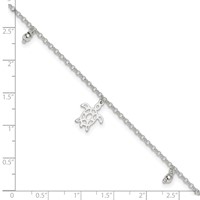 Sterling Silver Turtle and Beads Plus 1 Inch Extender - Total 10 Inch Anklet, 9" view 4