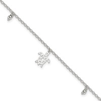 Sterling Silver Turtle and Beads Plus 1 Inch Extender - Total 10 Inch Anklet, 9" view 1