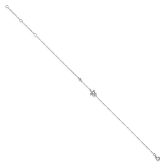 Sterling Silver Rhodium-plated CZ Turtle 9 inch Plus 2 inch Extender - Total 11 inch Anklet