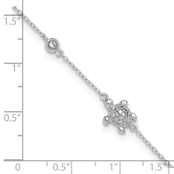 Sterling Silver Rhodium-plated CZ Turtle 9 inch Plus 2 inch Extender - Total 11 inch Anklet
