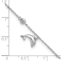 Sterling Silver Rhodium-plated CZ Dolphin Plus 2 Inch Extender - Total 11 Inch Anklet, 9" view 4
