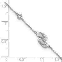 Sterling Silver Rhodium-plated CZ Flip Flops Plus 2 Inch Extender - Total 11 Inch Anklet, 9" view 4