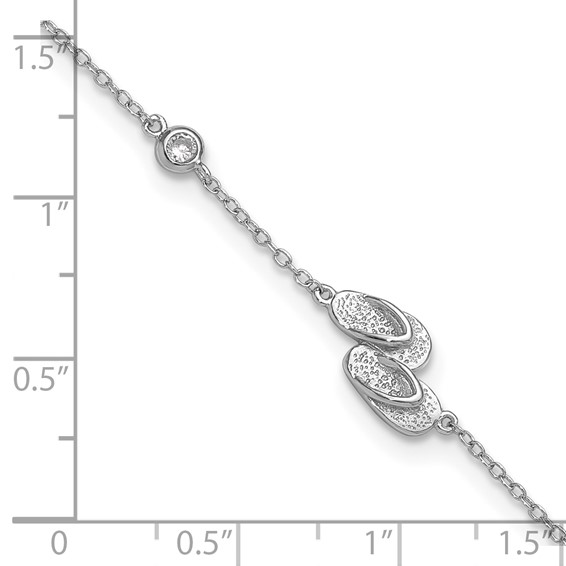 Sterling Silver Rhodium-plated CZ Flip Flops 9 inch Plus 2 inch Extender - Total 11 inch Anklet