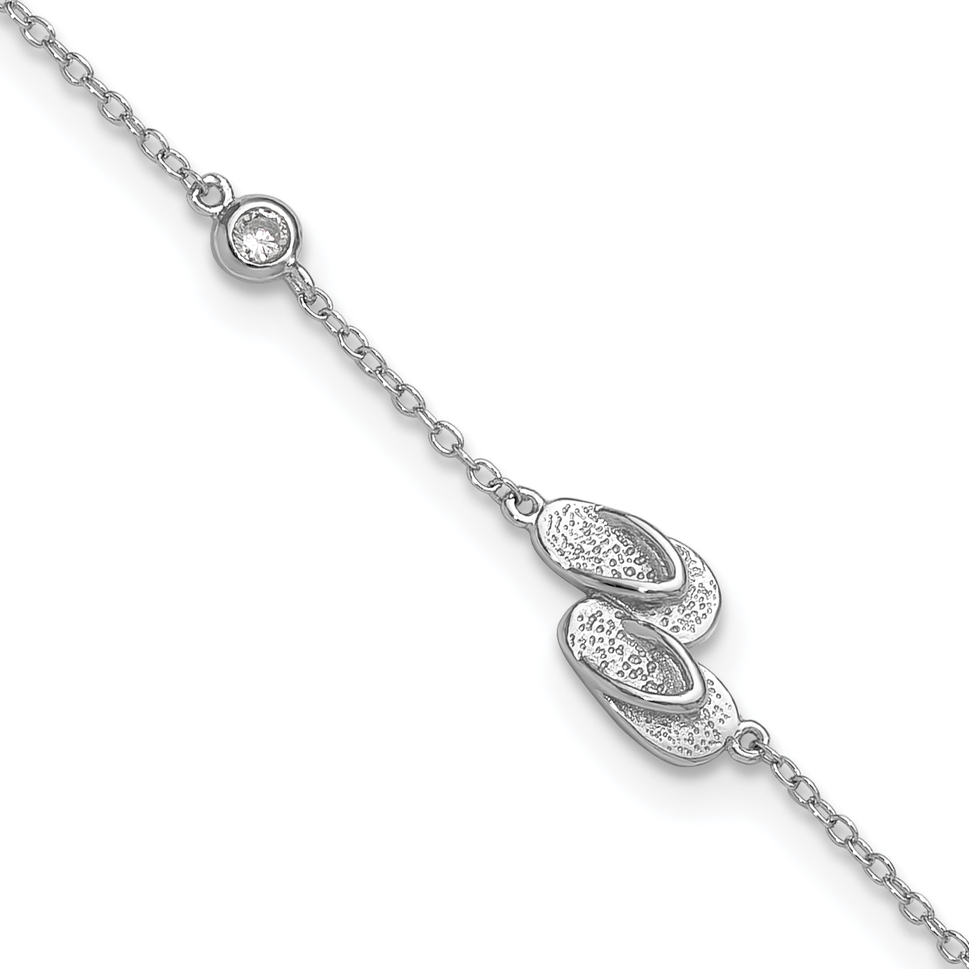 Sterling Silver Rhodium-plated Polished CZ Flip Flops 9 inch with a 2 inch extention Anklet (QG4744-9)