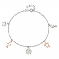 Sterling Silver Rose-tone Seashore Charms Plus 1 Inch Extender - Total 10 Inch Anklet, 9" view 5