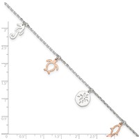 Sterling Silver Rose-tone Seashore Charms Plus 1 Inch Extender - Total 10 Inch Anklet, 9" view 4