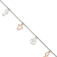 Sterling Silver Rose-tone Seashore Charms Plus 1 Inch Extender - Total 10 Inch Anklet, 9" view 1