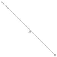 Sterling Silver Rhodium-plated CZ Palm Tree Plus 1 Inch Extender - Total 10 Inch Anklet, 9" view 2