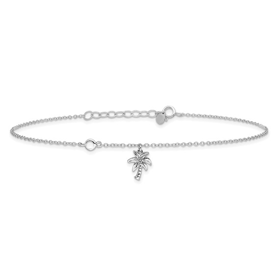 Sterling Silver Rhodium-plated CZ / Palm Tree 9 inch Plus 1 inch Extender  - Total 10 inch Anklet