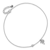 Sterling Silver Rhodium-plated CZ Palm Tree Plus 1 Inch Extender - Total 10 Inch Anklet, 9" view 5