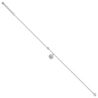 Sterling Silver Rhodium-plated CZ Sand Dollar Plus 1 Inch Extender - Total 10 Inch Anklet, 9" view 2