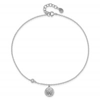 Sterling Silver Rhodium-plated CZ Sand Dollar Plus 1 Inch Extender - Total 10 Inch Anklet, 9" view 5