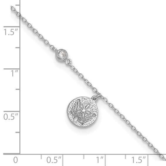 Sterling Silver Rhodium-plated CZ/ Sand Dollar 9 inch Plus 1 inch Extender - Total 10 inch Anklet