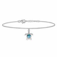 Sterling Silver Rhodium-plated Created Opal Turtle 9 Inch Plus 1 Inch Extender - Total 10 Inch Anklet view 3