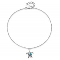 Sterling Silver Rhodium-plated Created Opal Turtle 9 Inch Plus 1 Inch Extender - Total 10 Inch Anklet view 5