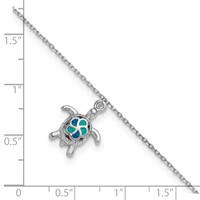 Sterling Silver Rhodium-plated Created Opal Turtle 9 Inch Plus 1 Inch Extender - Total 10 Inch Anklet view 4