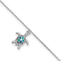 Sterling Silver Rhodium-plated Created Opal Turtle 9 Inch Plus 1 Inch Extender - Total 10 Inch Anklet view 1