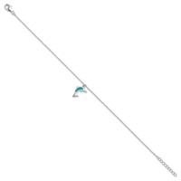 Sterling Silver Rhodium-plated Created Opal Dolphin Plus 1 Inch Extender - Total 10 Inch Anklet - 9in view 2