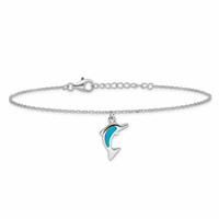 Sterling Silver Rhodium-plated Created Opal Dolphin Plus 1 Inch Extender - Total 10 Inch Anklet - 9in view 3