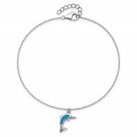 Sterling Silver Rhodium-plated Created Opal Dolphin Plus 1 Inch Extender - Total 10 Inch Anklet - 9in view 5