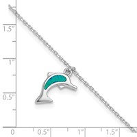 Sterling Silver Rhodium-plated Created Opal Dolphin Plus 1 Inch Extender - Total 10 Inch Anklet - 9in view 4