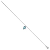 Sterling Silver Rhodium-plated Created Opal Palm Tree Plus 1 Inch Extender - Total 10 Inch Anklet, 9" view 2