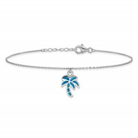 Sterling Silver Rhodium-plated Created Opal Palm Tree Plus 1 Inch Extender - Total 10 Inch Anklet, 9" view 3