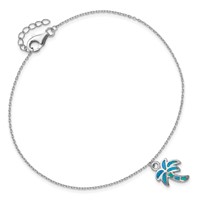 Sterling Silver Rhodium-plated Created Opal Palm Tree Plus 1 Inch Extender - Total 10 Inch Anklet, 9" view 5