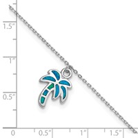 Sterling Silver Rhodium-plated Created Opal Palm Tree Plus 1 Inch Extender - Total 10 Inch Anklet, 9" view 4