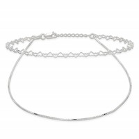 Sterling Silver 2-Strand Heart Link Plus 1 Inch Extender - Total 10 Inch Anklet, 9" view 3