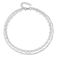 Sterling Silver 2-Strand Heart Link Plus 1 Inch Extender - Total 10 Inch Anklet, 9" view 5