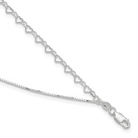Sterling Silver 2-Strand Heart Link Plus 1 Inch Extender - Total 10 Inch Anklet, 9" view 1
