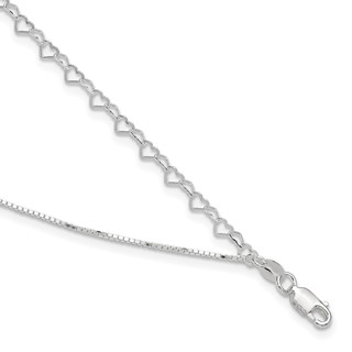 Sterling Silver 2-Strand Heart Link 9 inch Plus 1 inch Extender - Total 10 inch Anklet