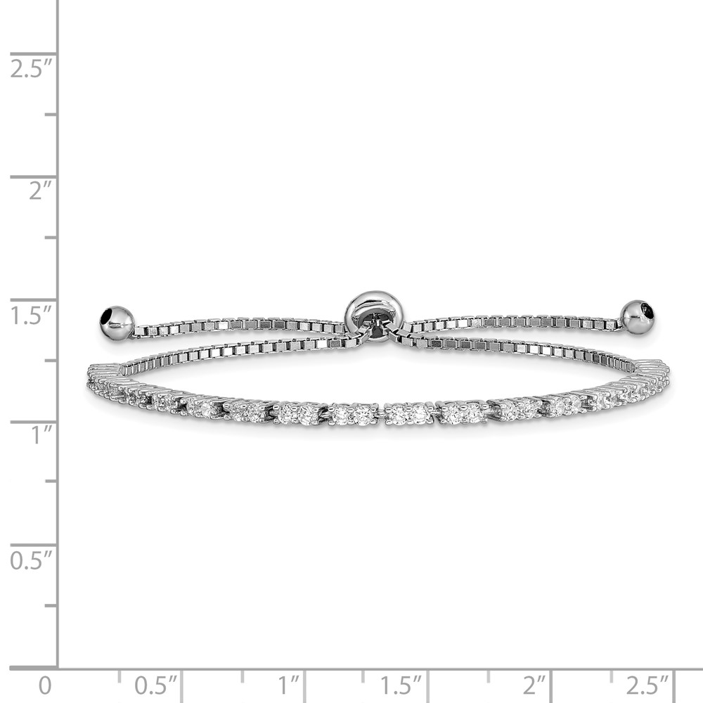 Sterling Silver Rhod-plated April CZ Adjustable Bracelet (QG4757APR)