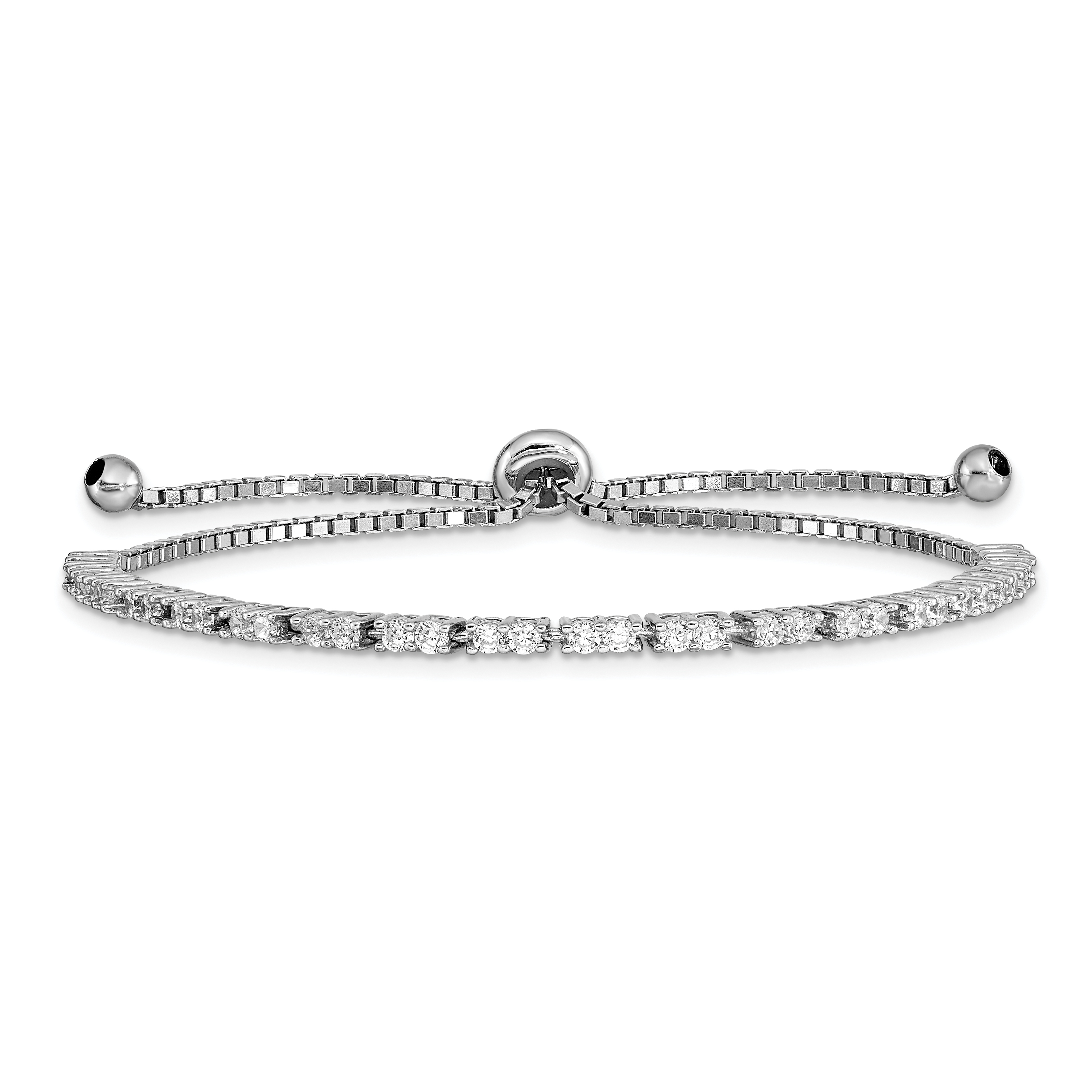 Sterling Silver Rhod-plated April CZ Adjustable Bracelet (QG4757APR)