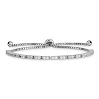 Sterling Silver Rhodium-plated April CZ Adjustable Bolo Bracelet view 1