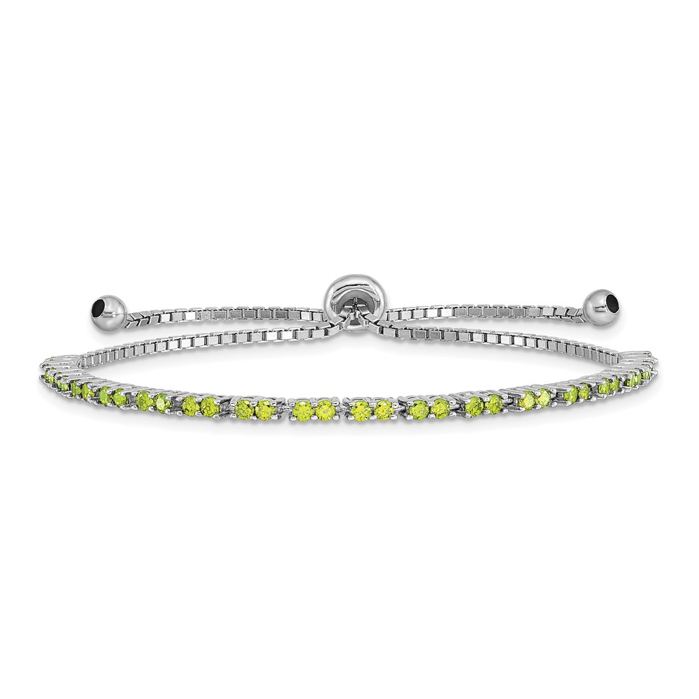 Sterling Silver Rhod-plated August Lime CZ Adjustable Bracelet (QG4757AUG)