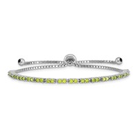 Sterling Silver Rhodium-plated August Light Green CZ Adjustable Bolo Bracelet view 1