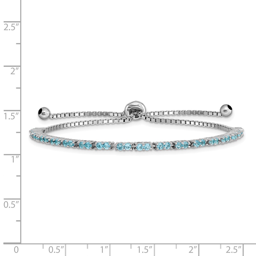 Sterling Silver Rhod-plated December Lt Blue CZ Adjustable Bracelet (QG4757DEC)