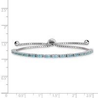 Sterling Silver Rhodium-plated December Blue CZ Adjustable Bolo Bracelet view 2