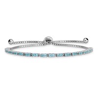 Sterling Silver Rhodium-plated December Blue CZ Adjustable Bolo Bracelet view 1
