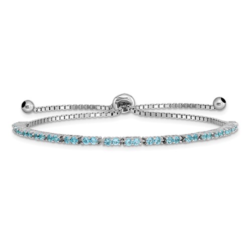 Sterling Silver Rhodium-plated December Blue CZ Adjustable Bolo Bracelet